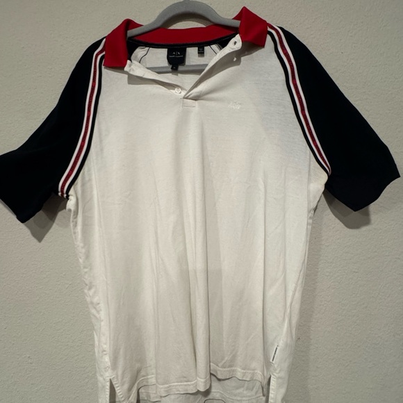 Armani Exchange Men's Polo in White with Red Collar - Picture 2 of 2